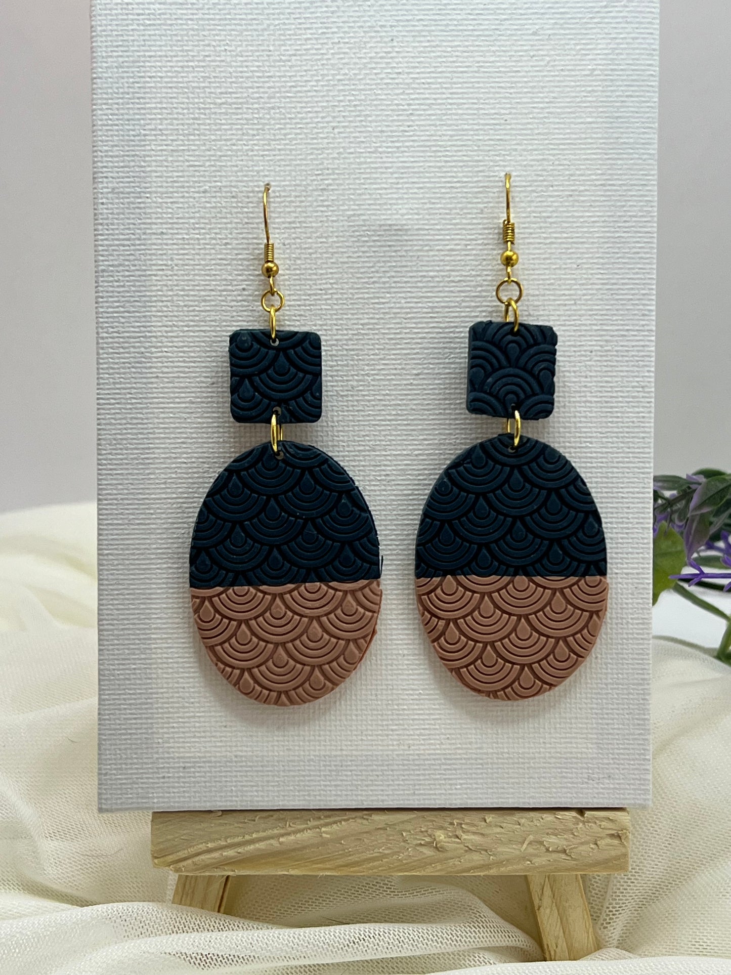 Navy & Tan Textured Dangles