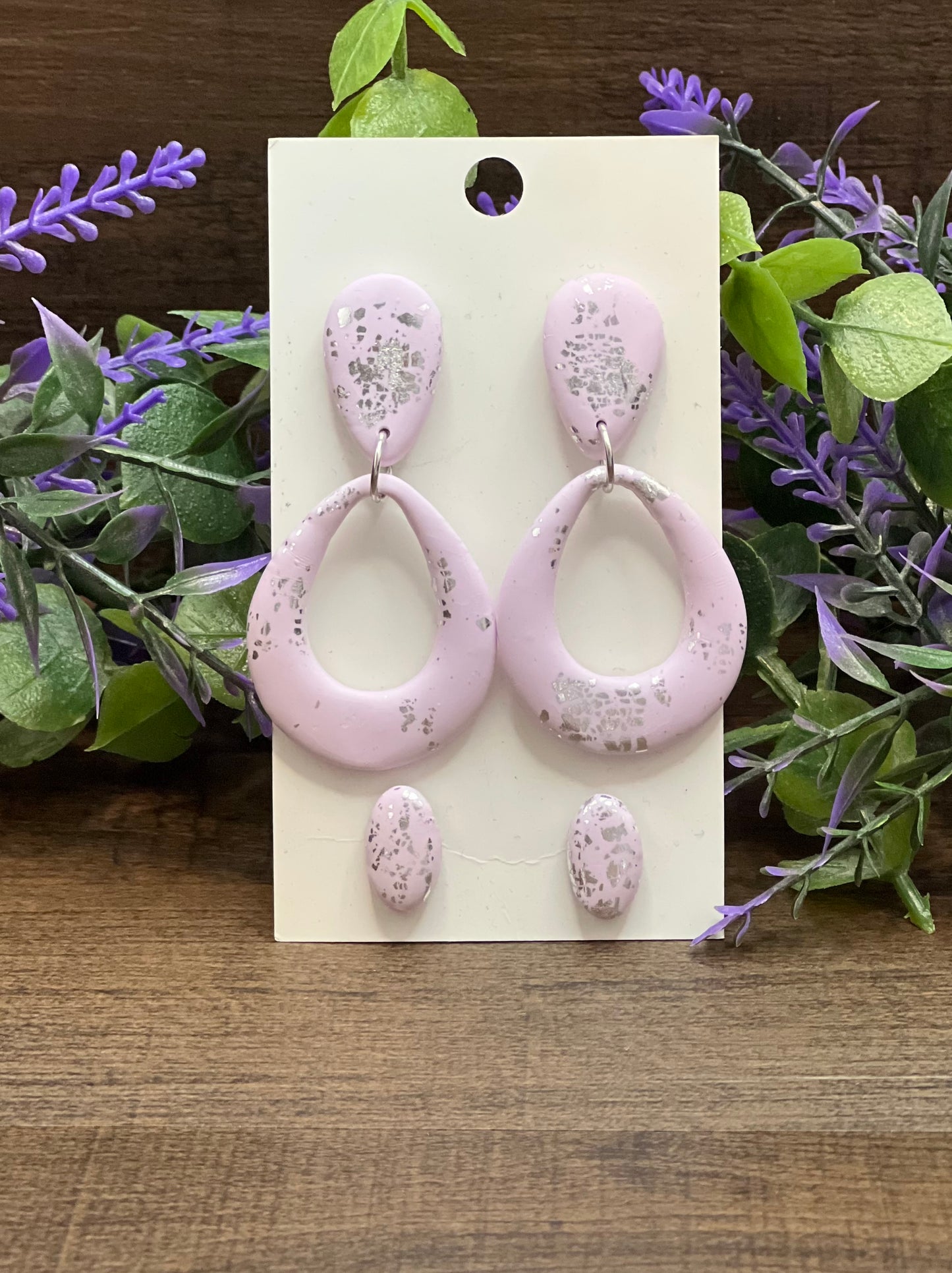 Lavender & Silver Flakes Oval Small Dangle Stud Pack