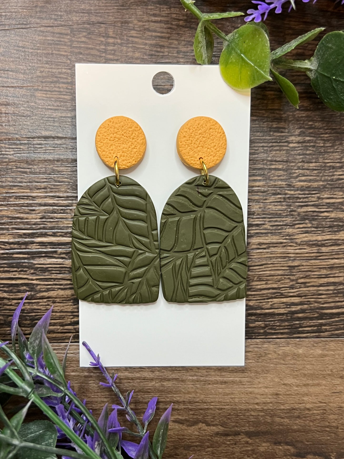 Mustard Yellow & Moss Green Textured Stud Dangles