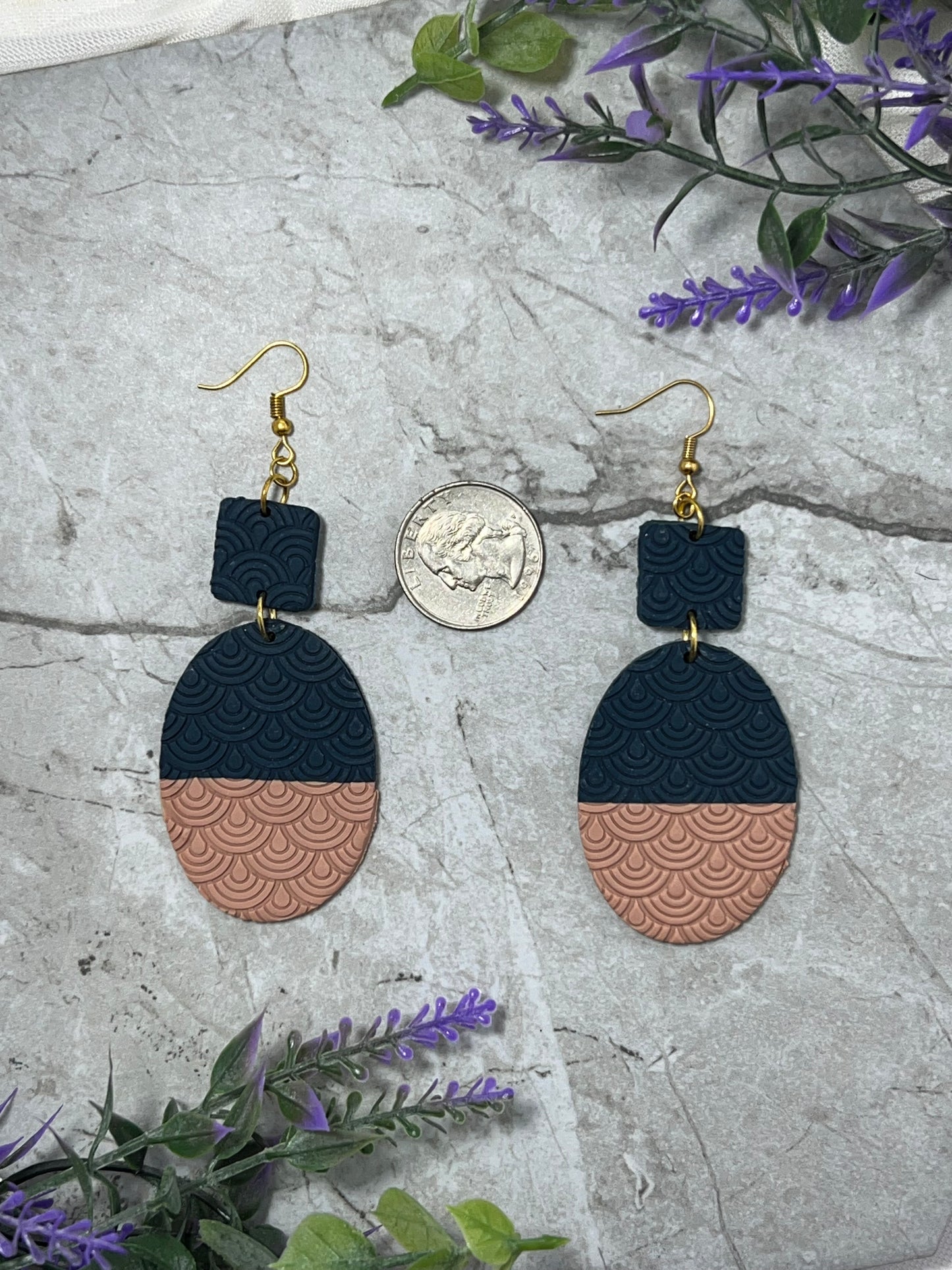 Navy & Tan Textured Dangles