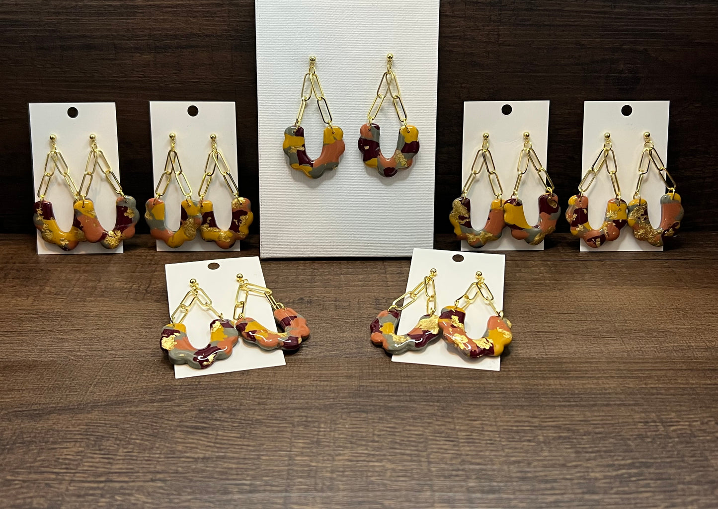 Fall Color Marble Gold Chain Stud Dangles