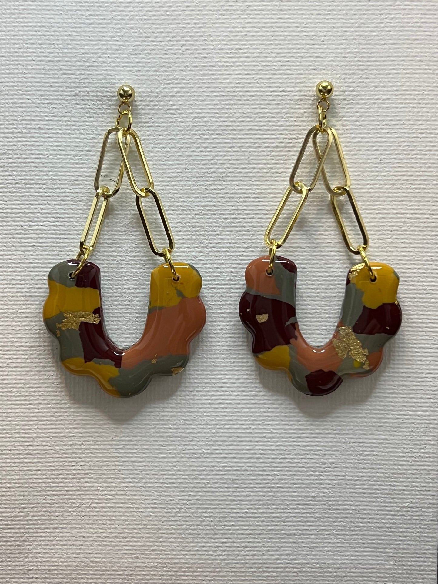 Fall Color Marble Gold Chain Stud Dangles